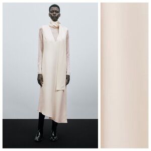 NWT. Massimo Dutti Cream Long Dress With Tie Detail. Size S.